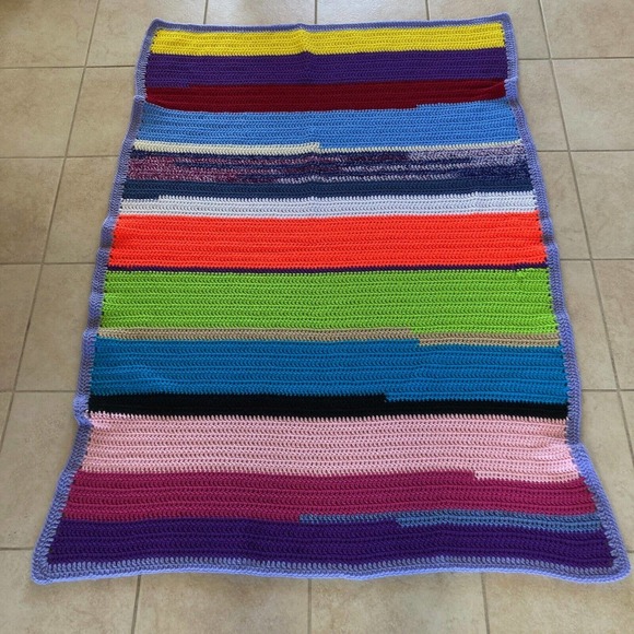 Bright Colors Knit Crochet Afghan Blanket Sofa Lap Throw 44x62 Soft Maximalist - Picture 2 of 7